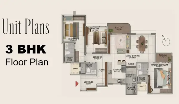 Featured Image of The Prestige Place Hyderabad 3 BHK Floor Plan