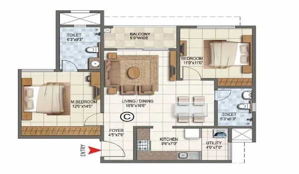 Featured Image of The Prestige Place Hyderabad 2 Bhk Apartment Floor Plan